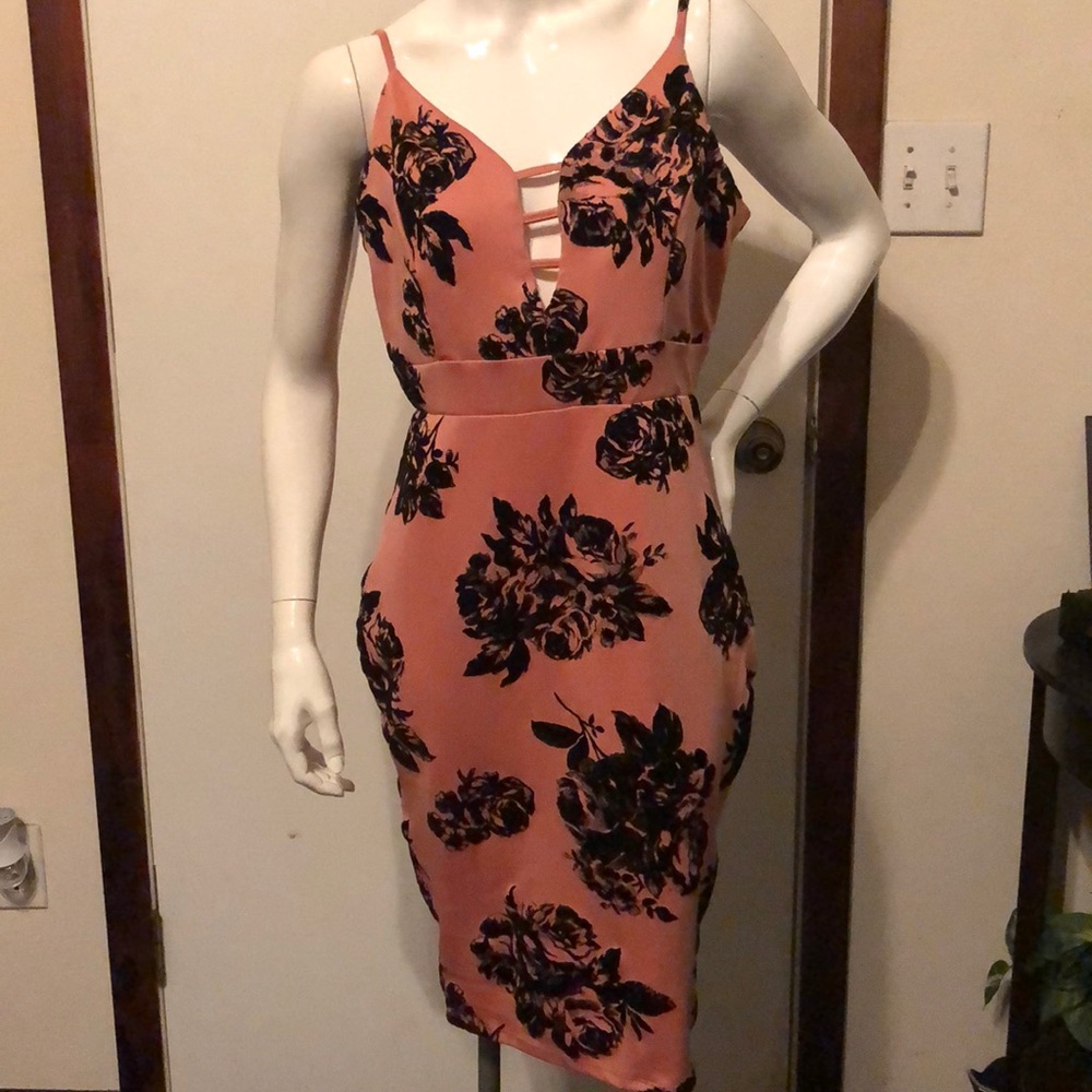 Dusty Rose and black floral dress